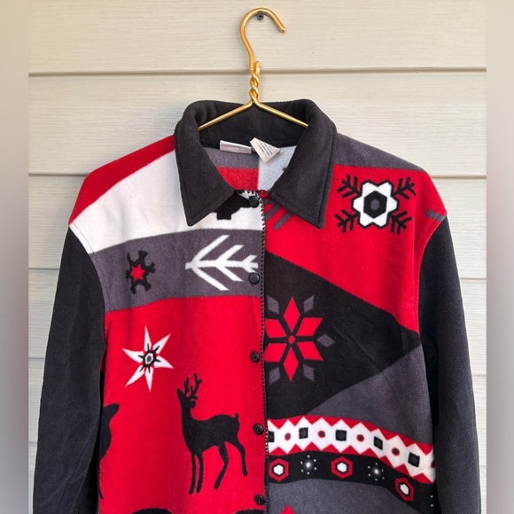 CAPACITY vintage 90s fleece holiday button down shirt jacket winter oversized S - Picture 6 of 12
